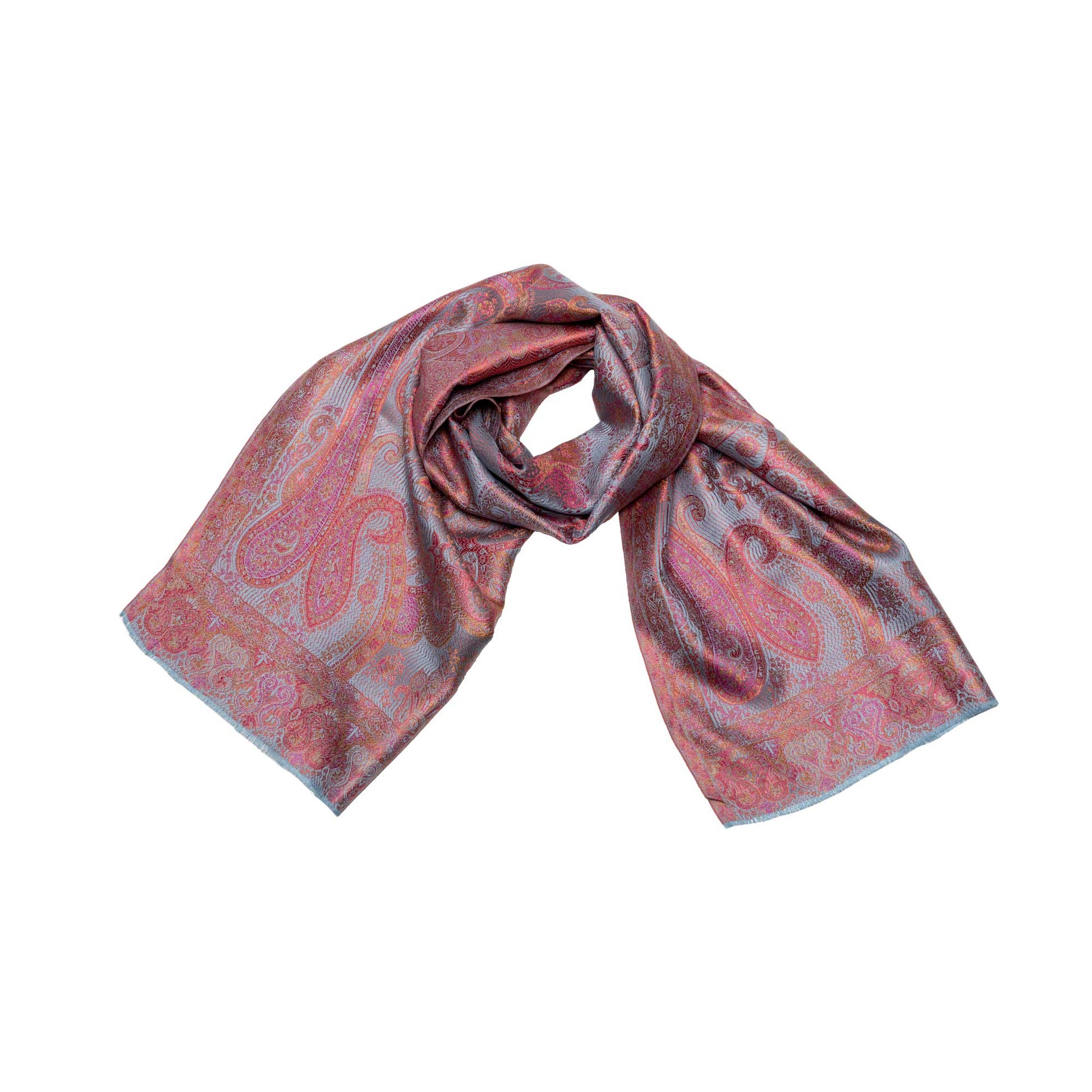 Gewebter Seidenschal in Hellblau mit Paisley-Muster in Pink shirinsehan.com