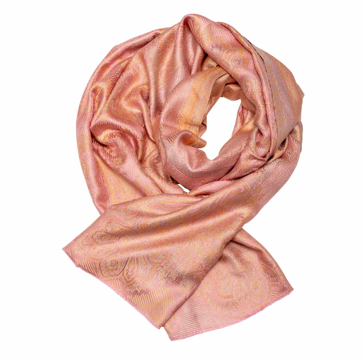 Gewebter Seidenschal Elegante Farbpalette in Apricot, Rosa und Beige shirinsehan.com