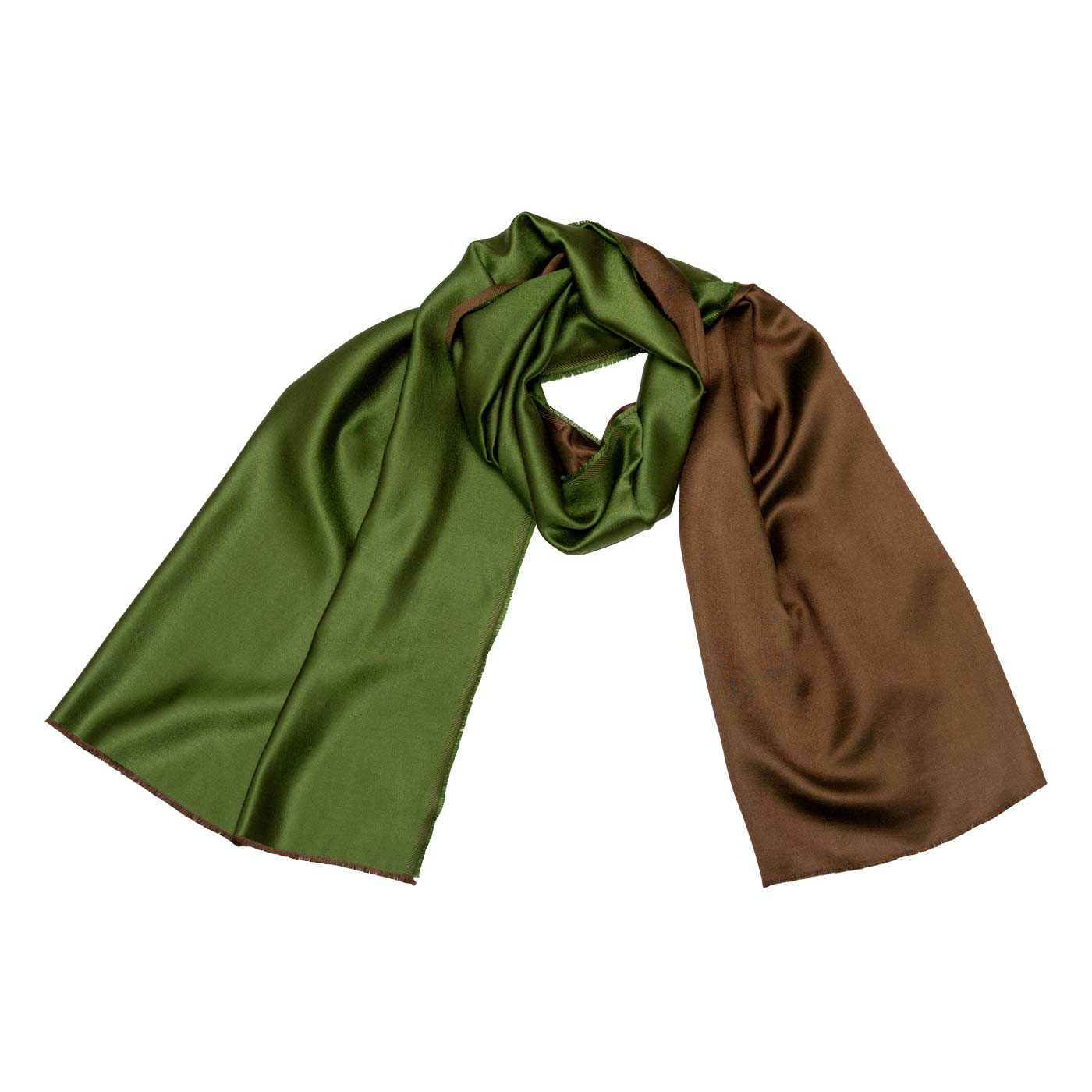 Doppelseitiger Seidensatin Schal Olive Grün und Braun shirinsehan.com